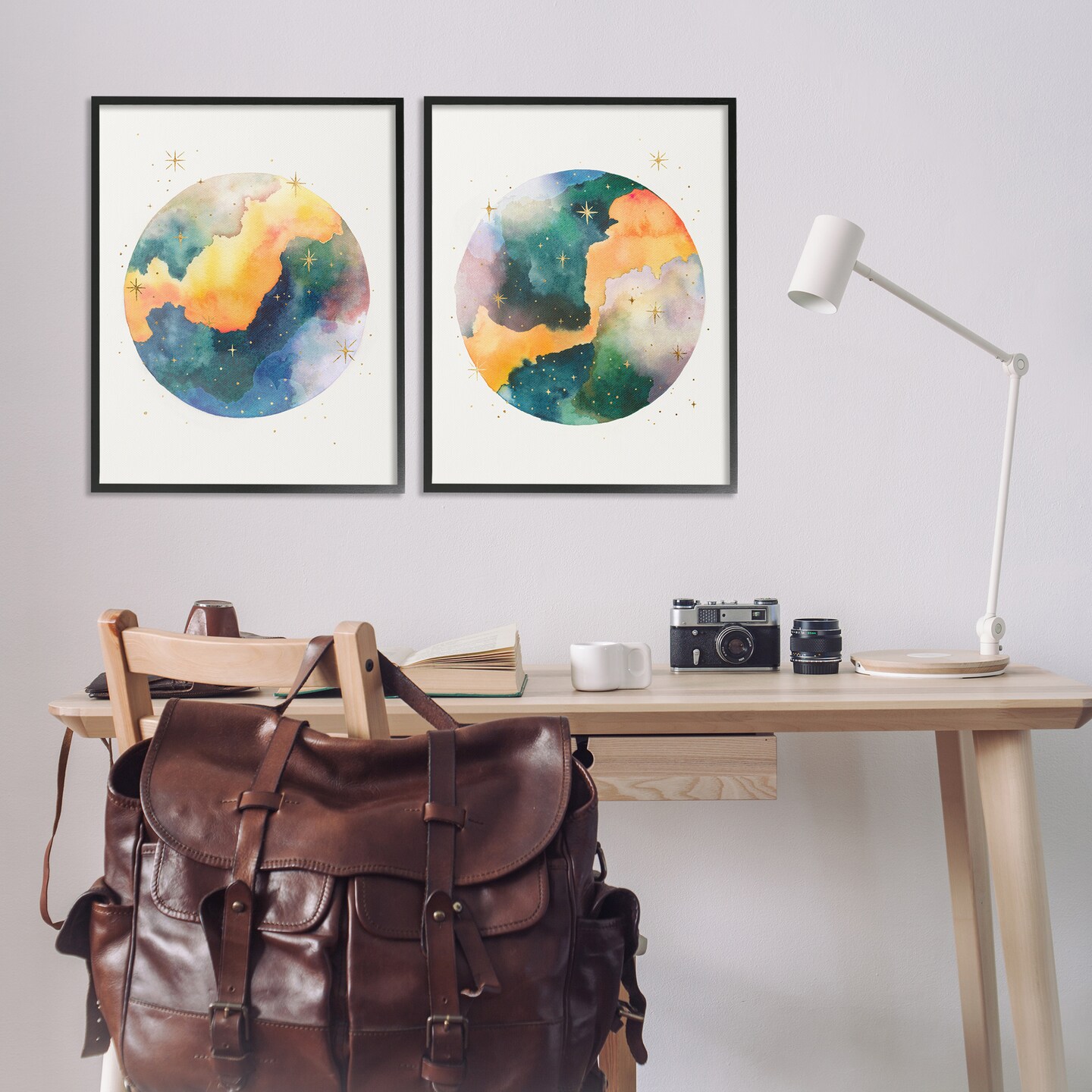 Stupell Industries Outer Space Round Galaxies 2pc Framed Giclee Wall Art Set Design by Grace Popp