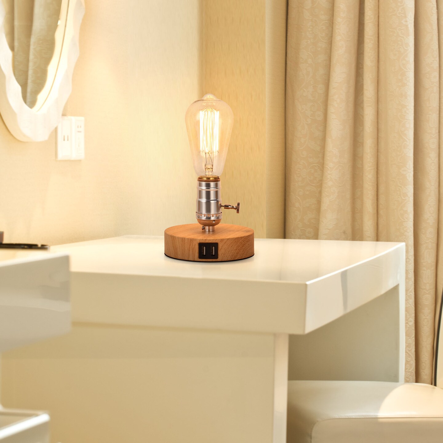 2PCS Vintage Table Lamp with Dual USB ports for Bedroom, Office, Living Room