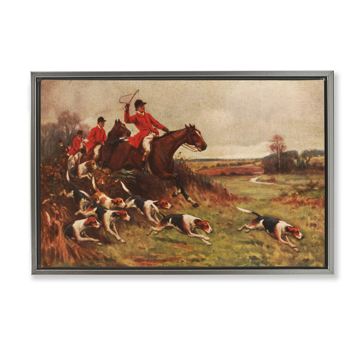 Stupell Industries Hunting Dogs in Countryside Floater Framed Canvas Wall Art Design by Tina Higgins Designs, Inc.