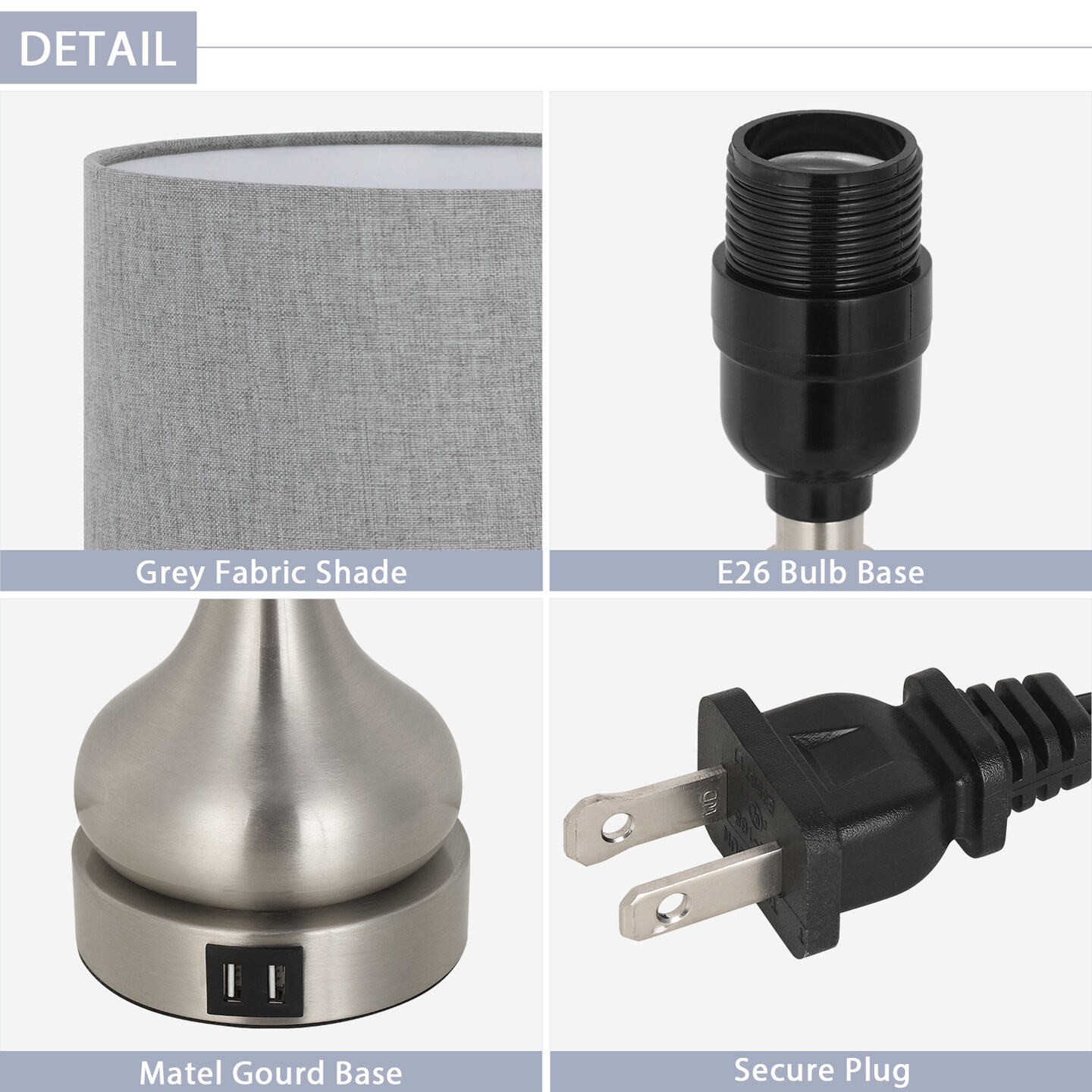 Bedroom Touch Bedside Lamps Set of 2 Table Lamp with Dual USB and AC Outlet Gary