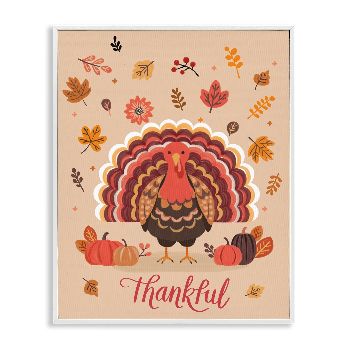Stupell Industries Thankful Autumnal Turkey Framed Giclee Wall Art Design by Nancy McKenzie