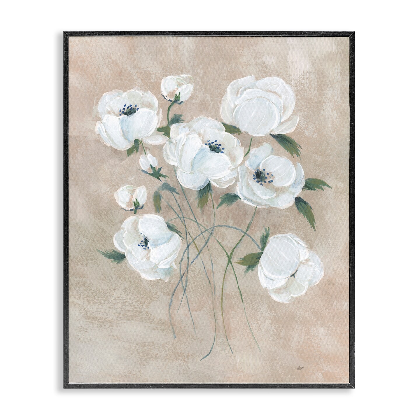 Stupell Industries Flowers on Neutral Beige Framed Giclee Wall Art Design by Nan