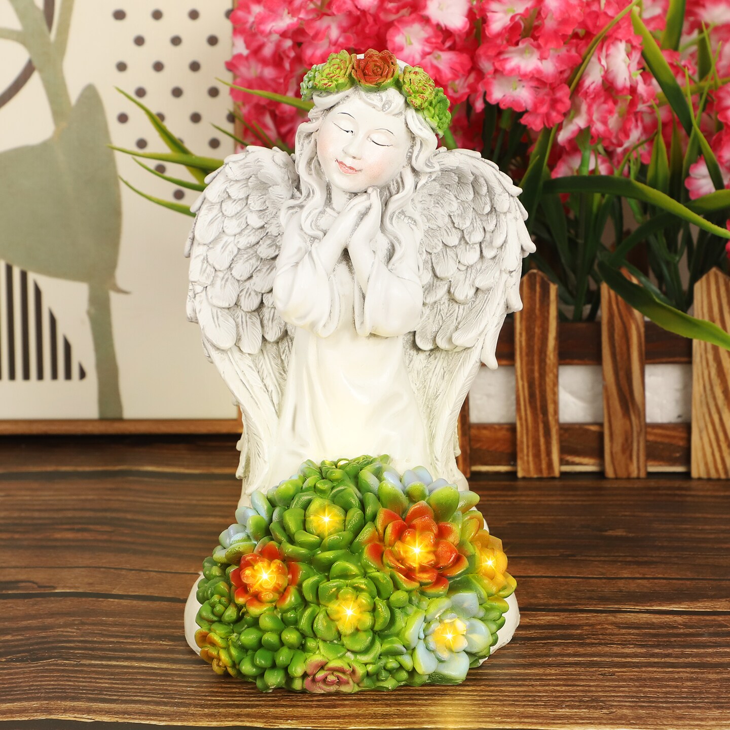 Solar Statue Lamp, Kneeling Fairy Resin Ornament Lamp, Garden, Lawn, Courtyard, Balcony, Garden Decoration