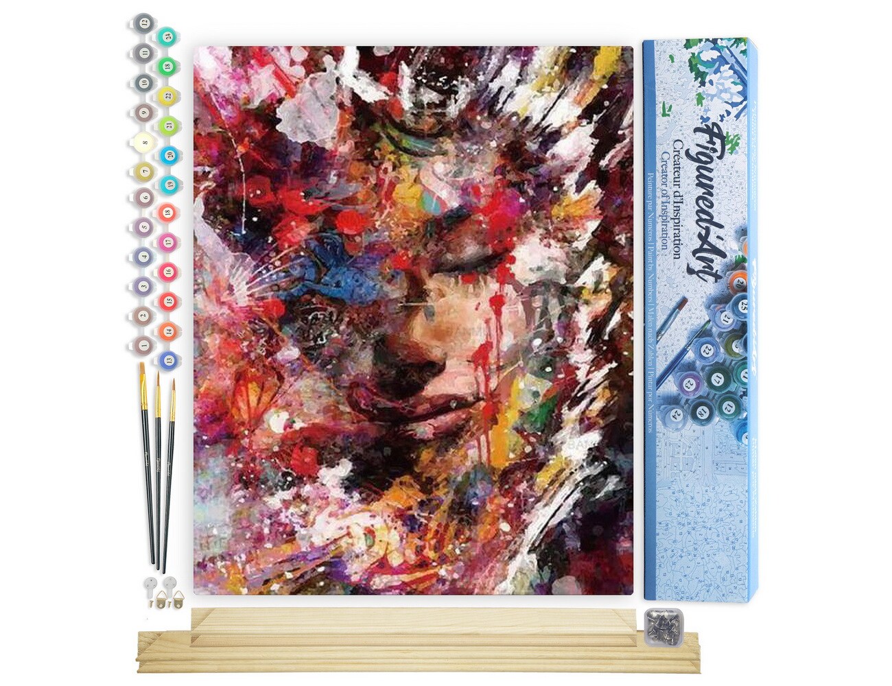 Figured'Art Paint by Numbers Kit for Adults Abstract Female Face 16"x20" - Craft Art Painting Rolled Canvas with DIY wooden frame