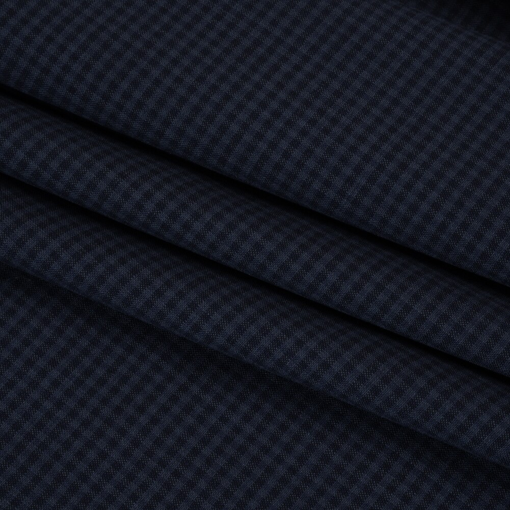 1 Yard Super 100 Wool Suiting Navy Blue and Charcoal Tattersall Check 59 inch Width
