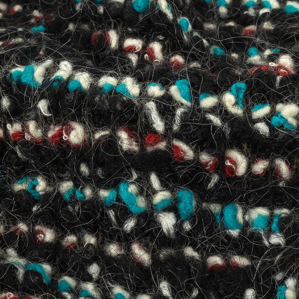 1 Yard Black, Red, and Algiers Blue Boucled Wool Knit 52&#x2019;&#x2019; Width