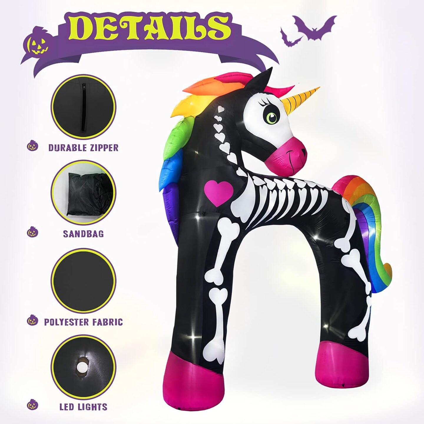 11 Ft Giant Halloween Inflatables Unicorn Arch Decorations,Built in LED Lights(Multicolor)