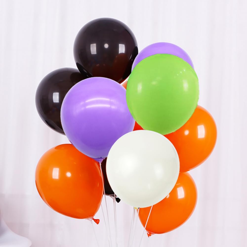 Halloween Balloons w/Ribbon(Black Orange Purple Green)