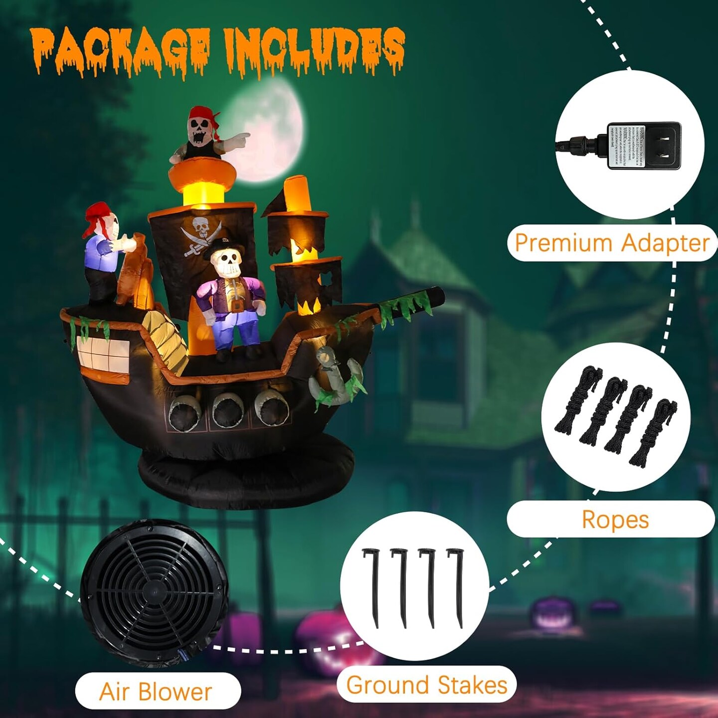 Halloween Inflatables Pirate Ship - Giant 7FT Skeletons Ghosts (Pirate Ship Inflatable)