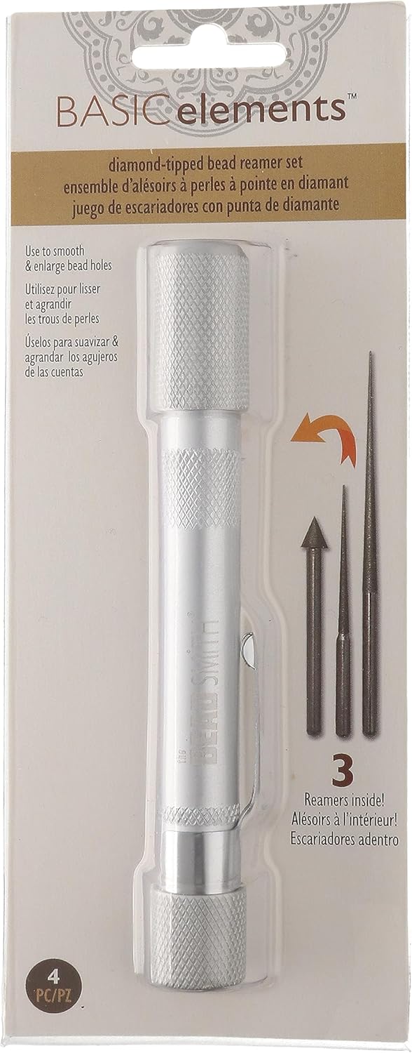 The Beadsmith Bead Reamer Set – 3 Interchangeable Diamond Coated Tips – Anodized Aluminum Hollow Handle for Storage – Tools for Opening & Enlarging Holes & Softening & Smoothing Rough Edges