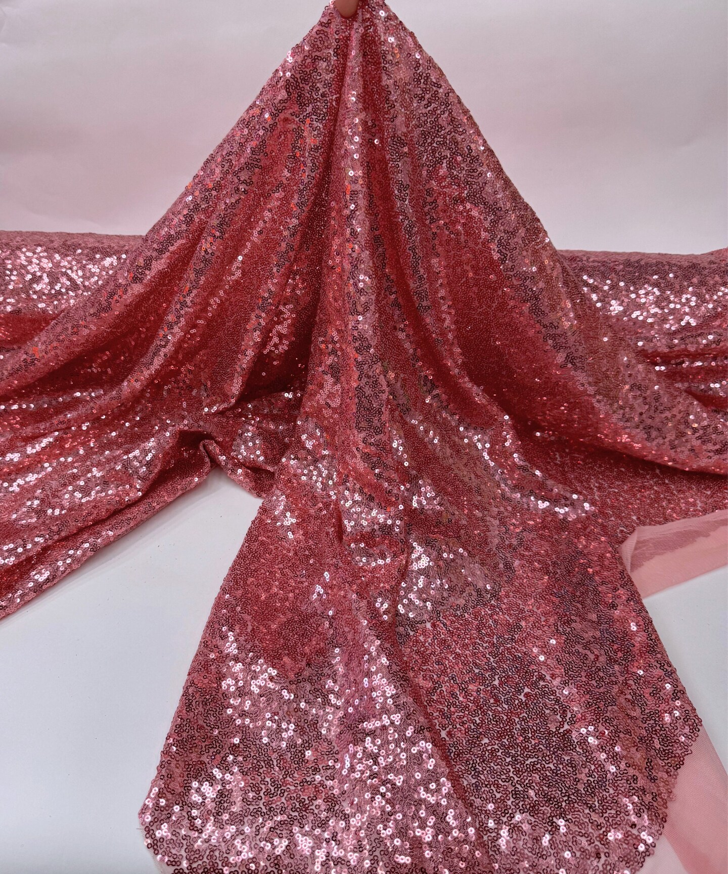 Dusty Rose Glitz Iridescent Sequin Mesh fabric, 2 Way Stretch