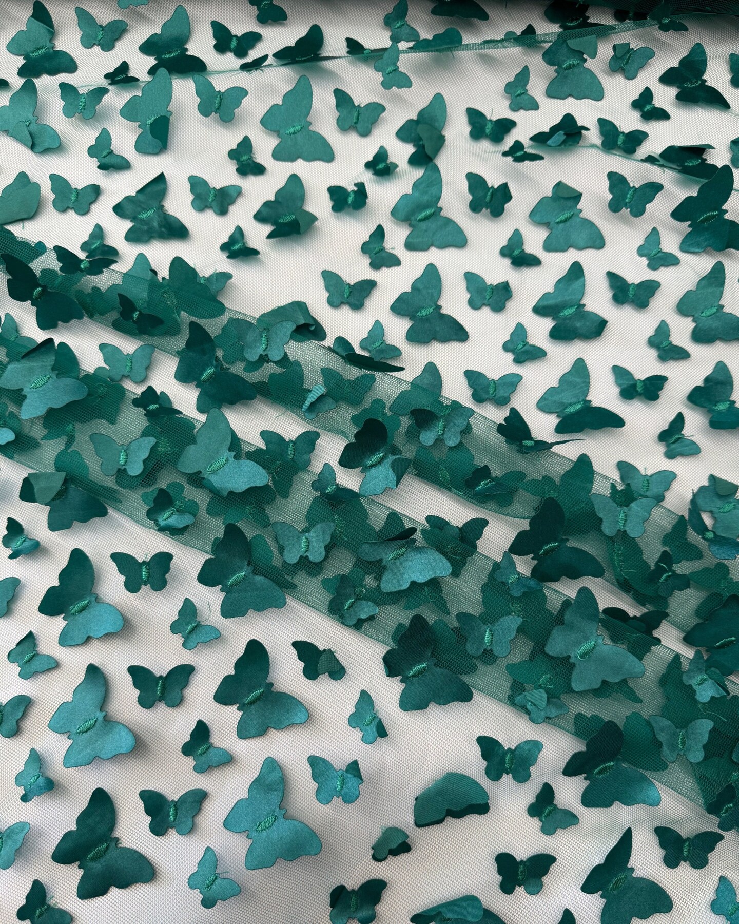 Emerald Green 3D Butterfly Nylon Tulle Fabric by the Yard, 63" Wide Soft Stretch Mesh Fabric for Veils, Wedding Dresses, Decor & Sewing