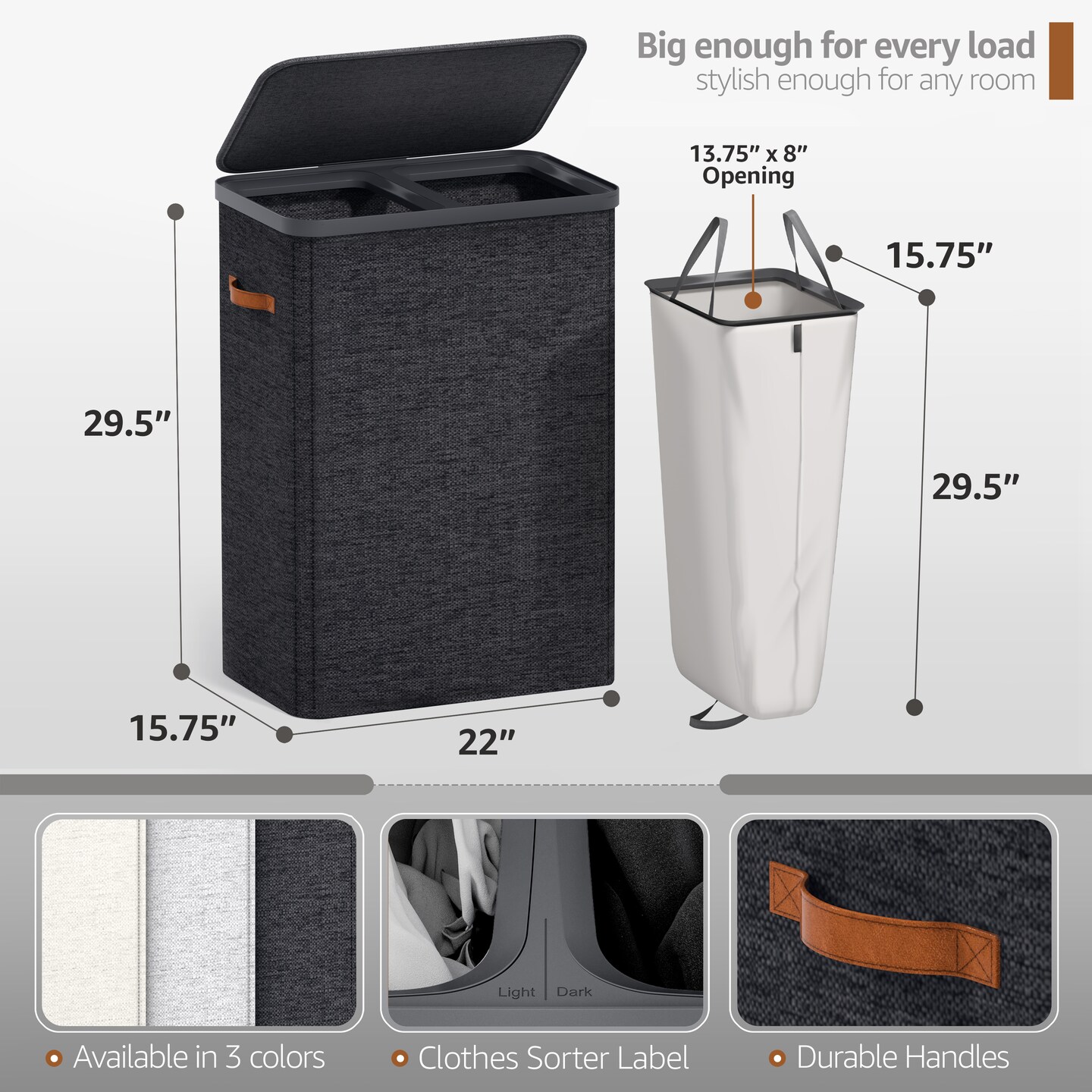 Sorbus Fabric Laundry Hamper - Collapsible Laundry Basket with Removable Laundry Bag