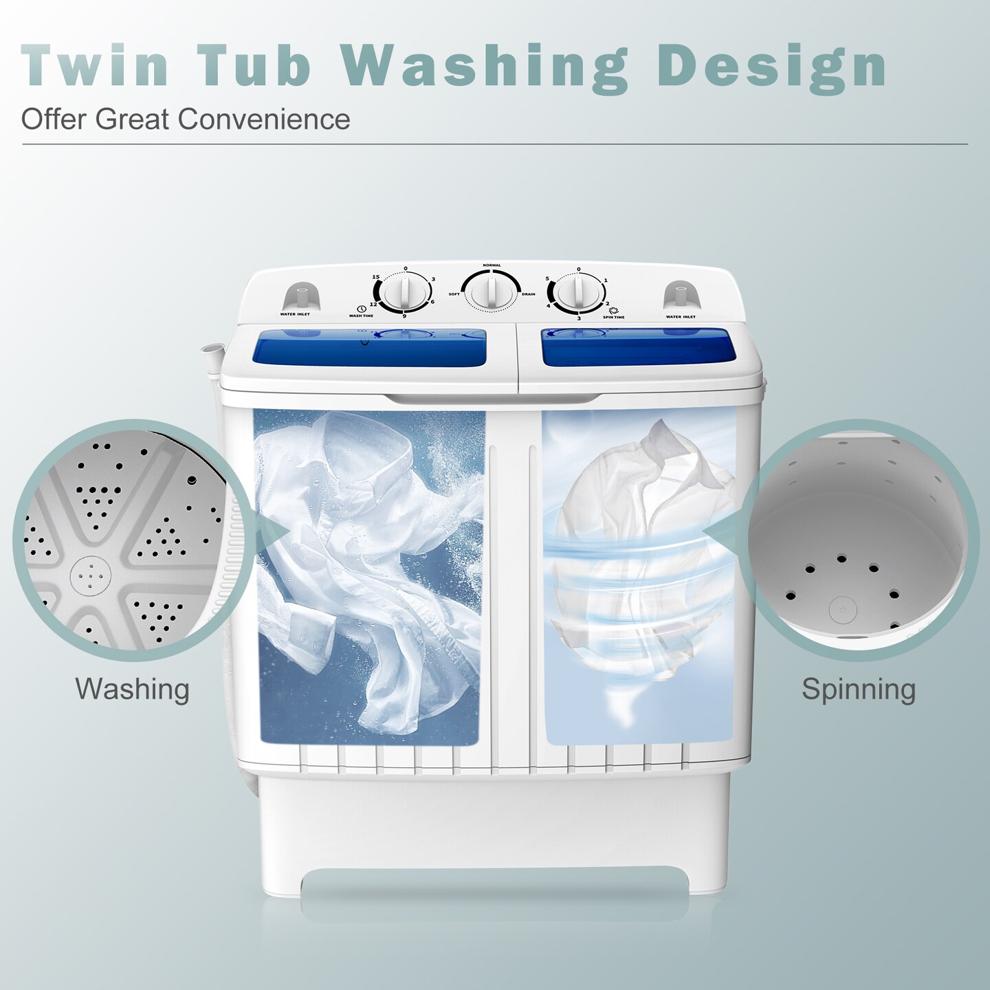 Costway Portable Mini Compact Twin Tub 20lb Washing Machine Washer Spin Dryer