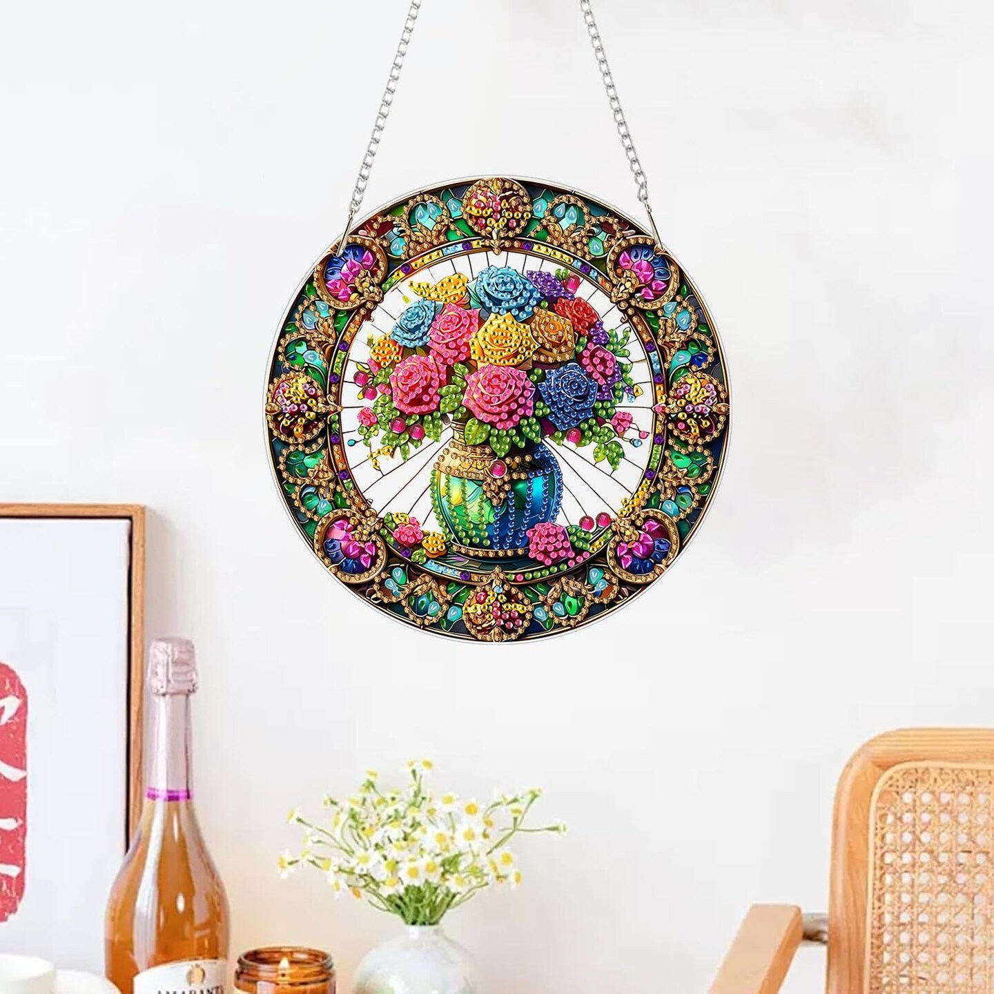 Flower Diamond Art Pendant Kit – 5D DIY Hanging Crystal Window Decoration for Adults
