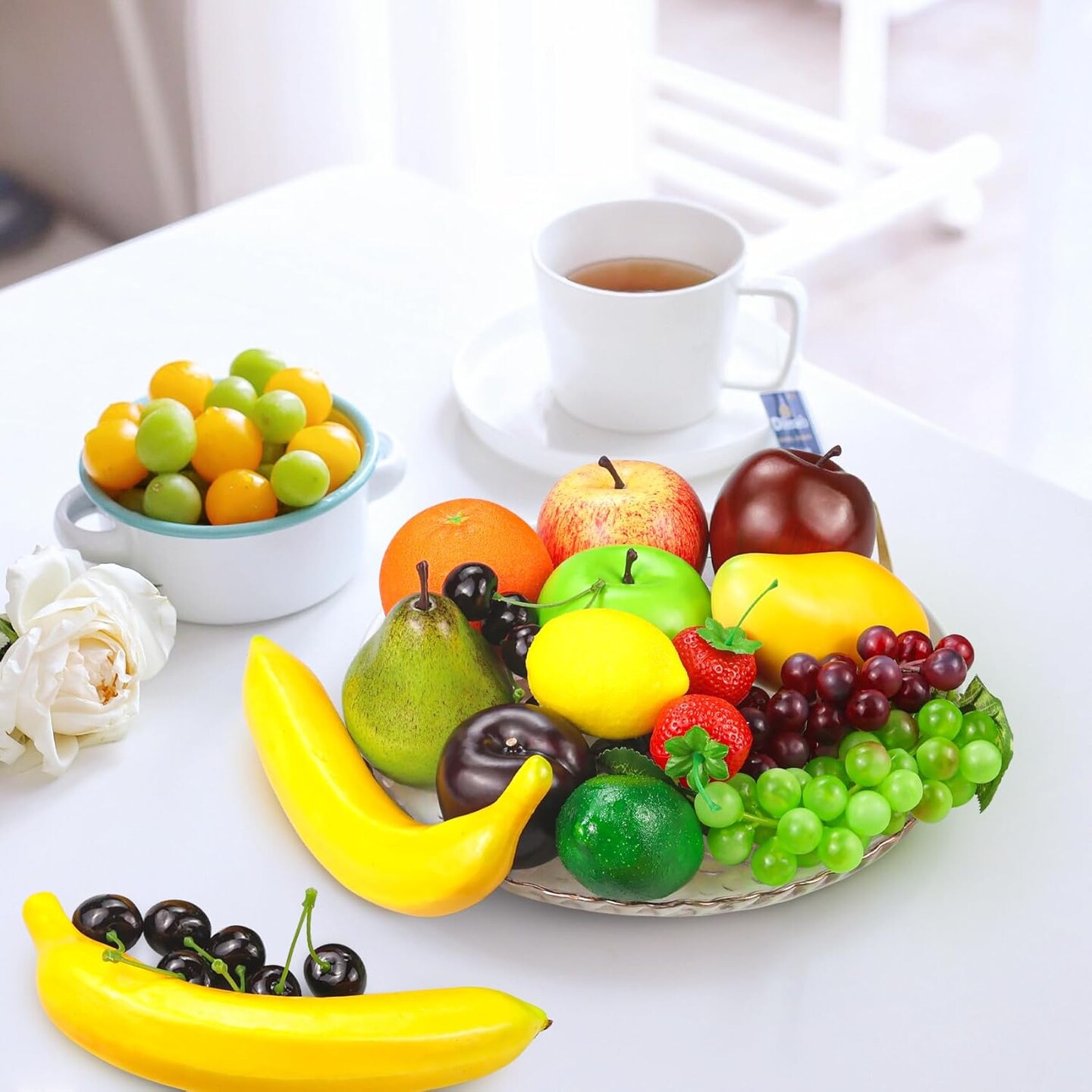 20 Pieces Fake Fruit, Artificial Fruit Decor That Look Real, Faux Fruit for Decoration Party Kitchen Table Centerpiece, Photography Props Fruits Display, Fake Apples, Grapes, Lemon, Oranges