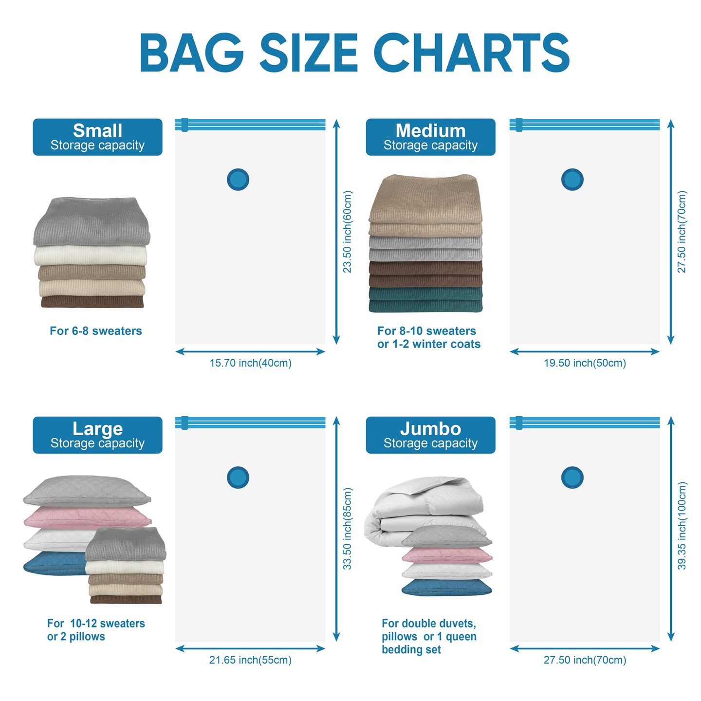 Space Saver Vacuum Storage Bags, 6 Pack Large Space Saver Bags with Pump, Storage Vacuum Sealed Bags for Clothes, Comforters, Blankets, Bedding (Large)