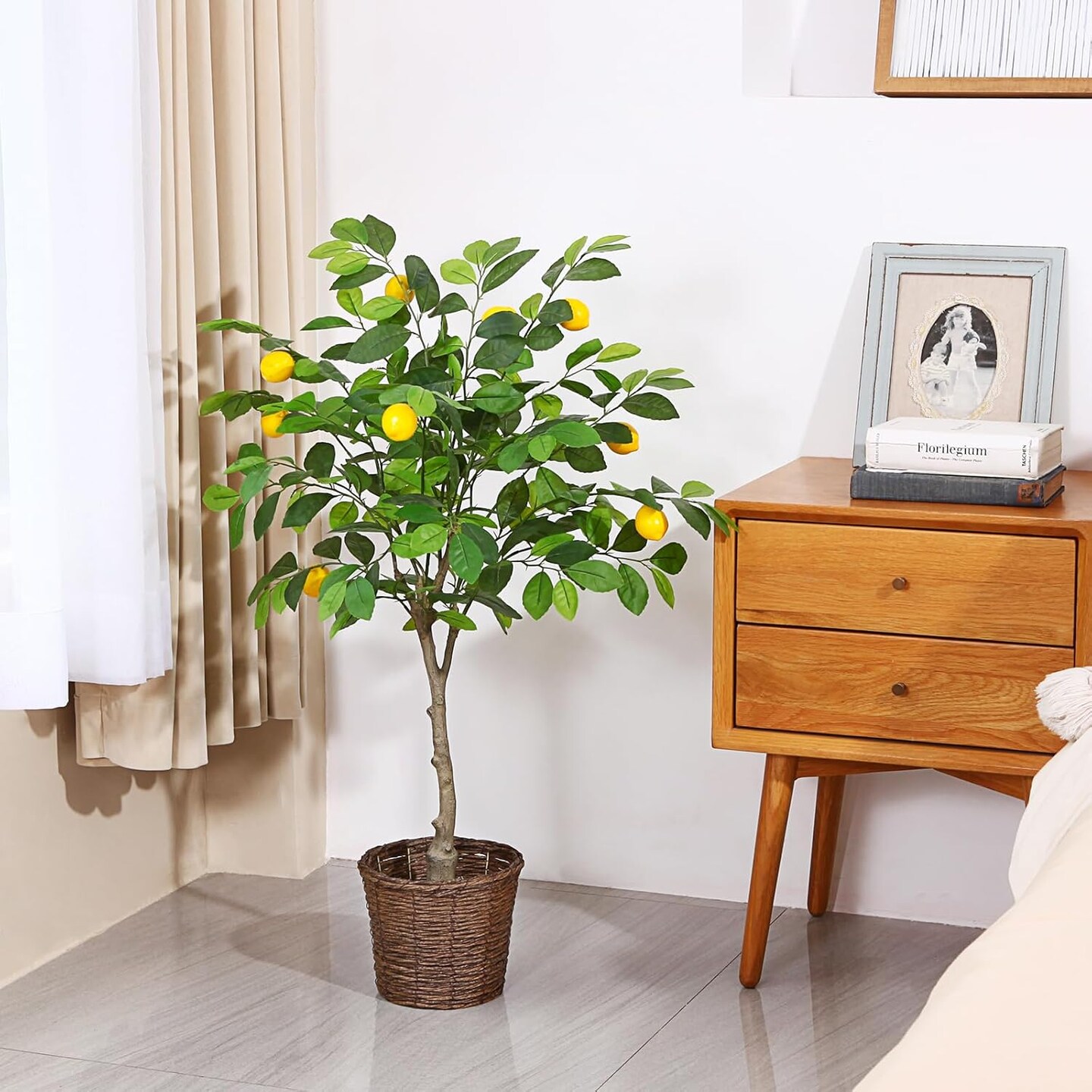 2 Pack Artificial Lemon Tree, 3 Feet Fake Lemon Plant, Pre Potted Faux Lemon Tree, Plastic Lemon Fruit Tree for Home Decor Living Room Office