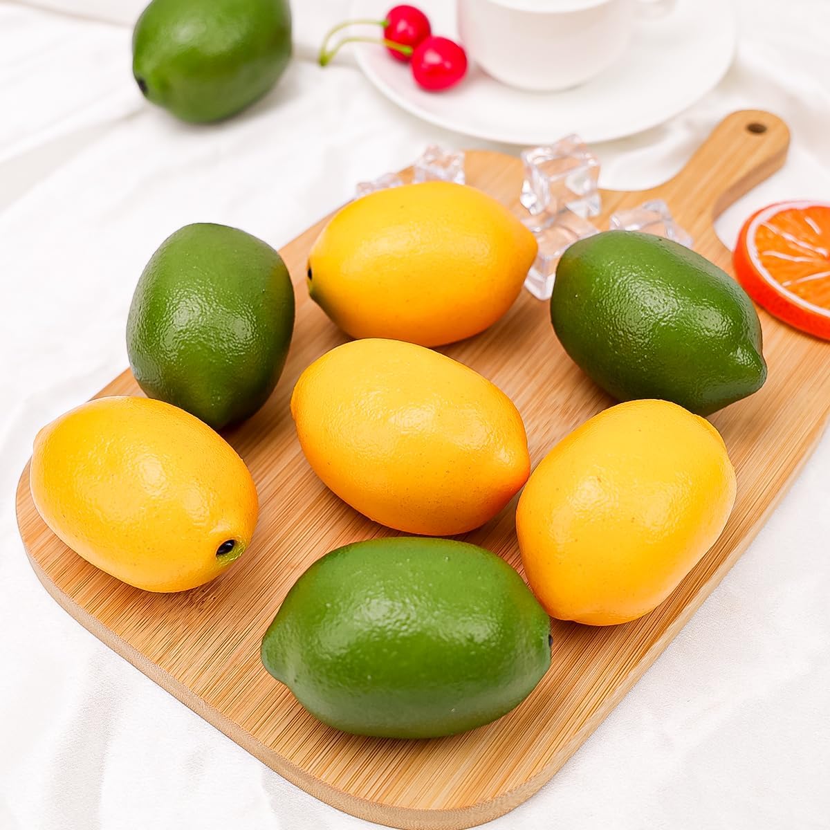 12pcs Yellow &#x26; Green Artificial Lifelike Simulation Lemon Fake Fruit Home Kitchen Cabinet Decoration