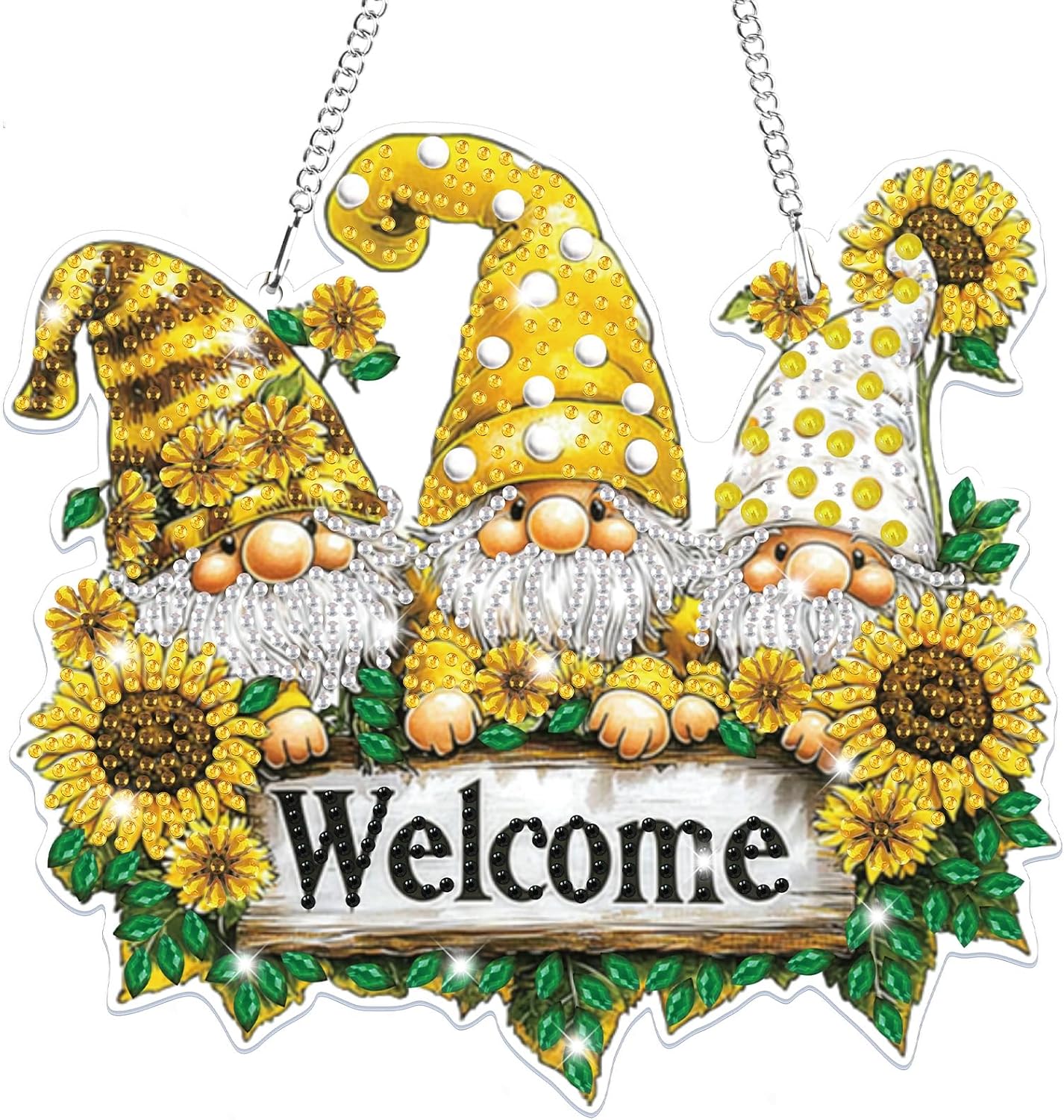 5D Gnome Diamond Art Hanging Kit &#x2013; DIY Welcome Sign Ornament for Home &#x26; Garden Decor
