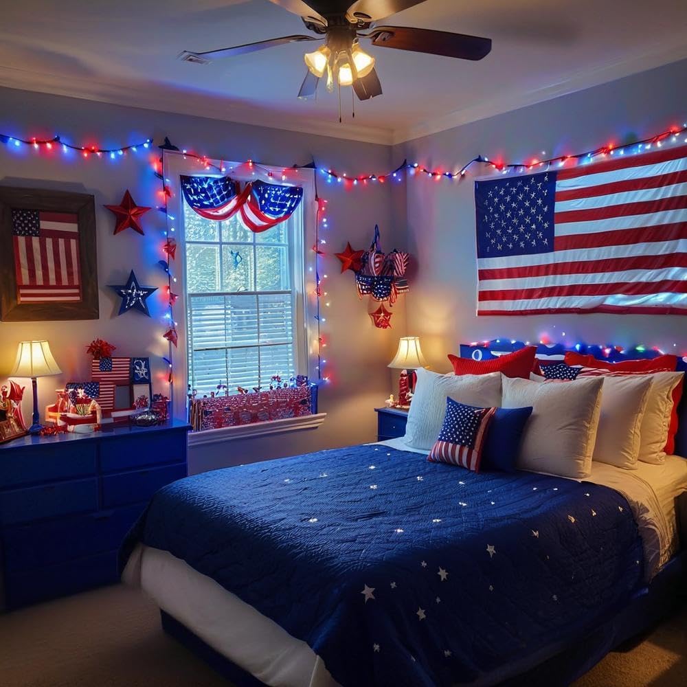 Red White and Blue String Lights, Color Changing Smart RGB Christmas Lights with Remote &#x26; App Control &#x26; Timer, Music Sync Multiple Modes 66ft 200 LED Twinkle Light Indoor Outdoor
