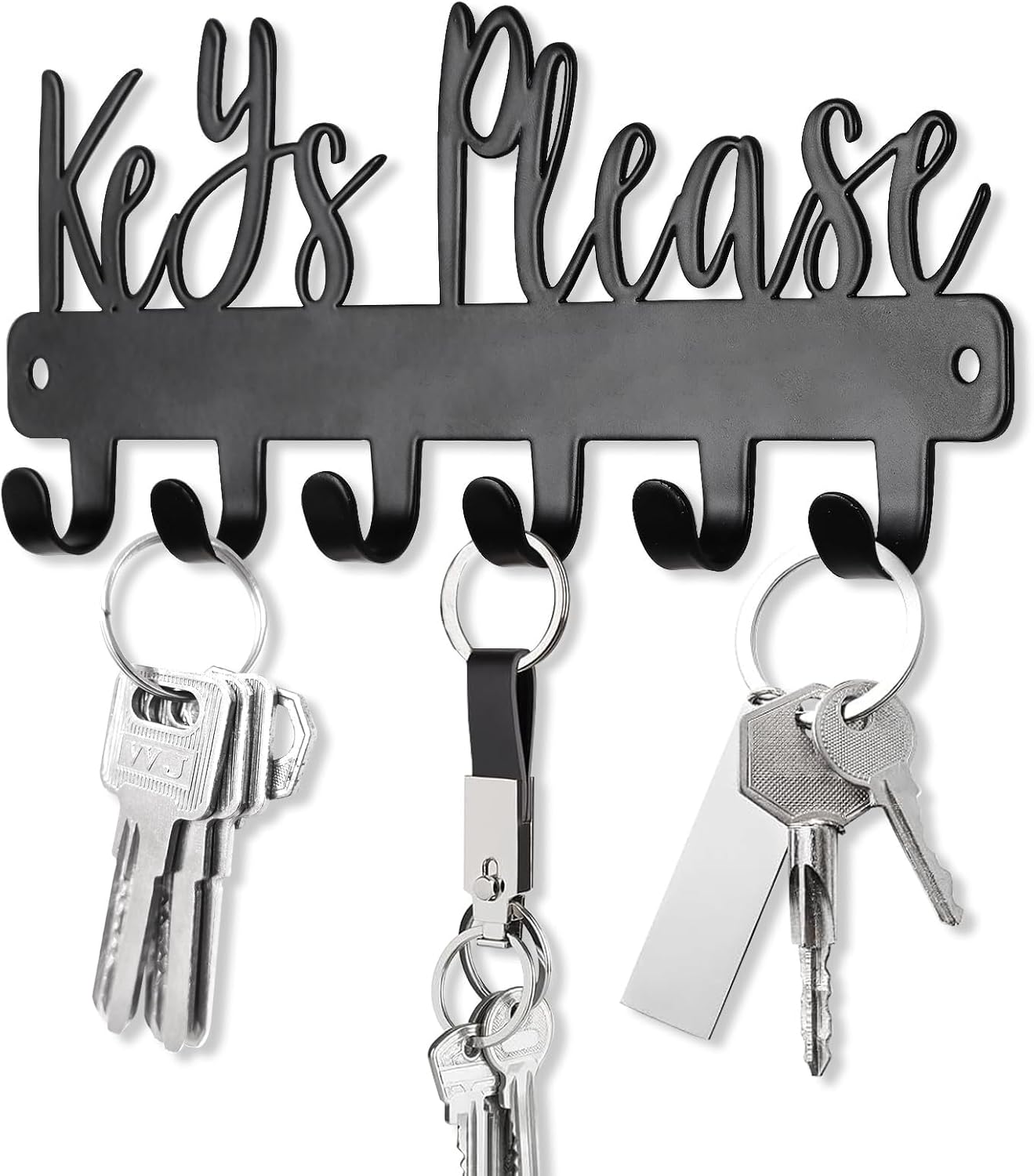 Mini “Keys Please” Wall Key Holder – Small Black Metal Decorative Rack with Hooks, 7.28×2.95", Perfect for Garage, Mudroom, Hallway, Entryway, Front Door, or Office