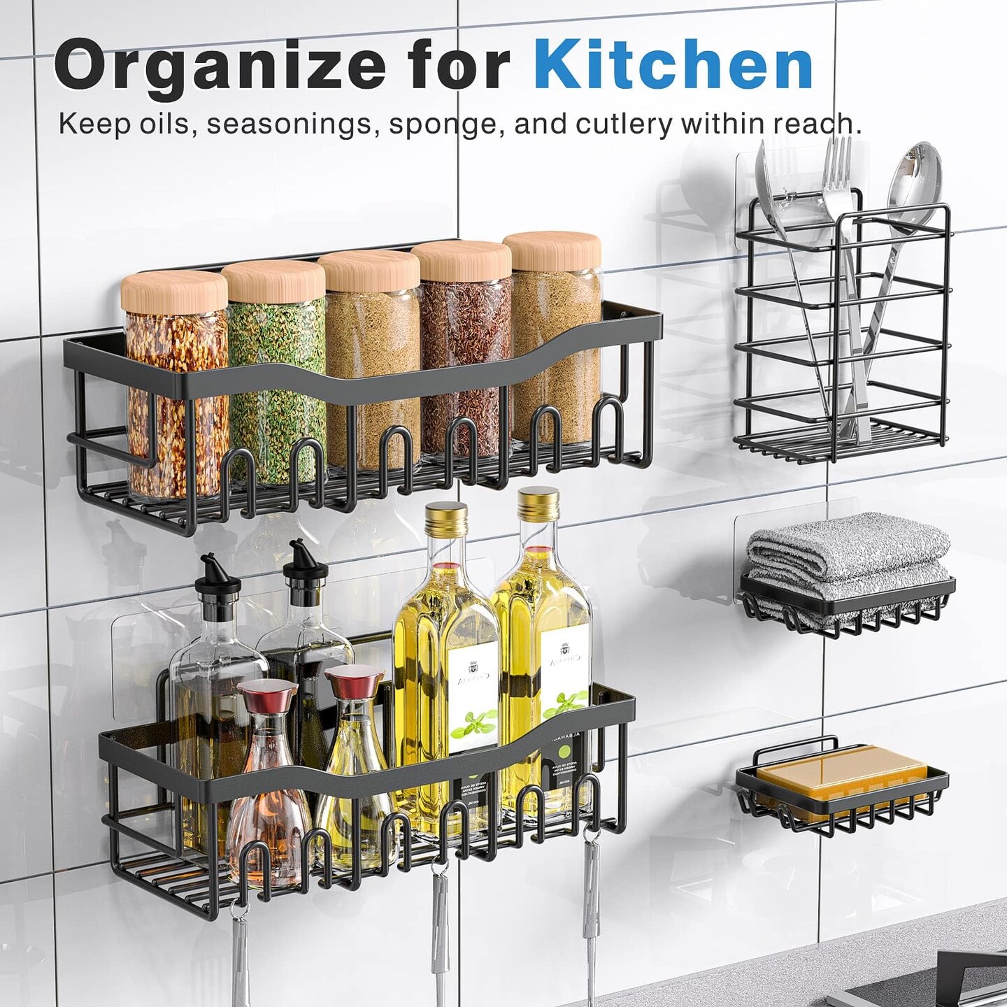 Adhesive Shower Caddy, 5 Pack Rustproof Stainless Steel Bath Organizers With Large Capacity, No Drilling Shelves for Bathroom Storage &#x26; Home Decor