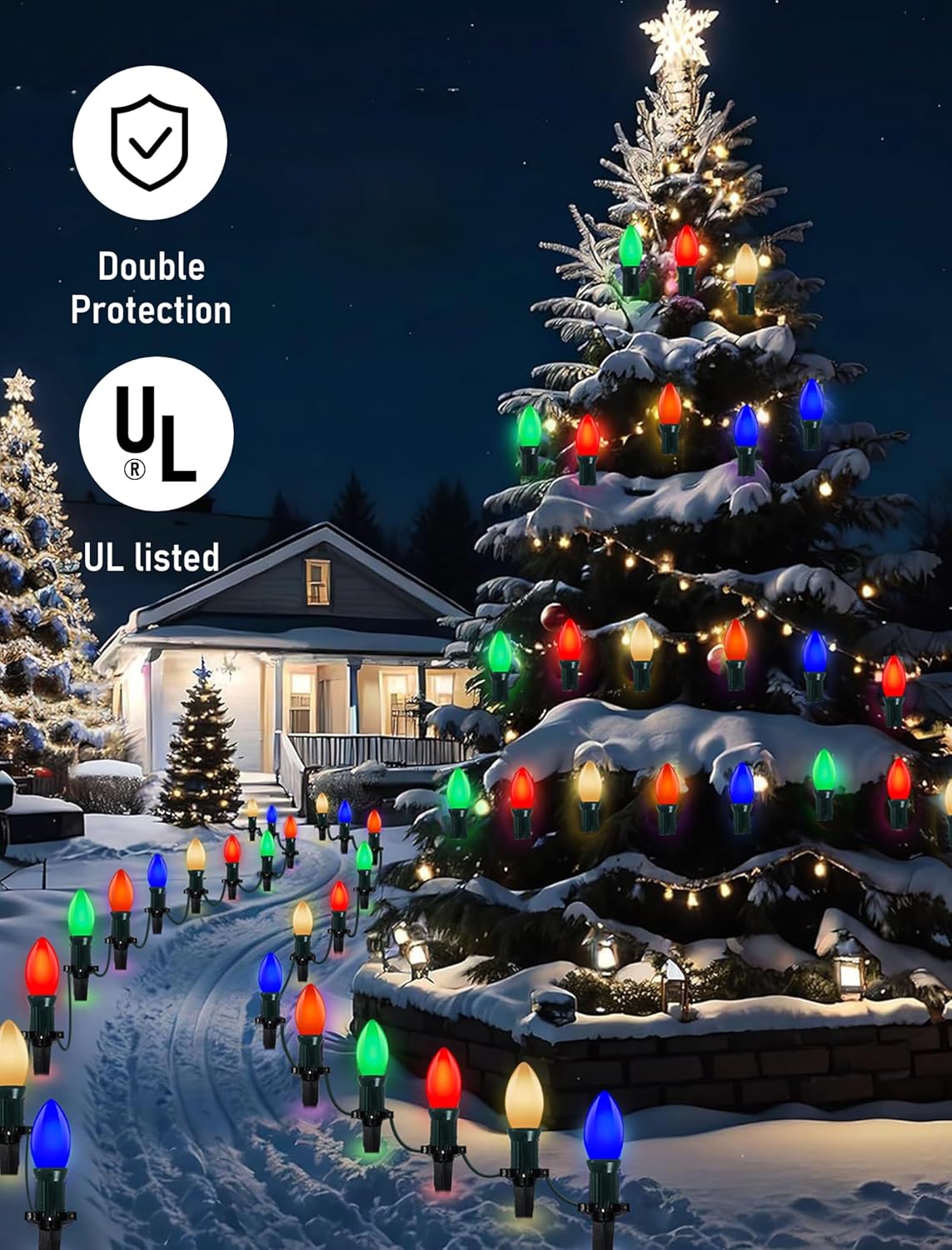 C9 LED Christmas Lights Outdoor 25Ft Outdoor Christmas Decorations String Light Waterproof with 26 C9 LED Multicolor Bulbs, Hanging Vintage Christmas Lights