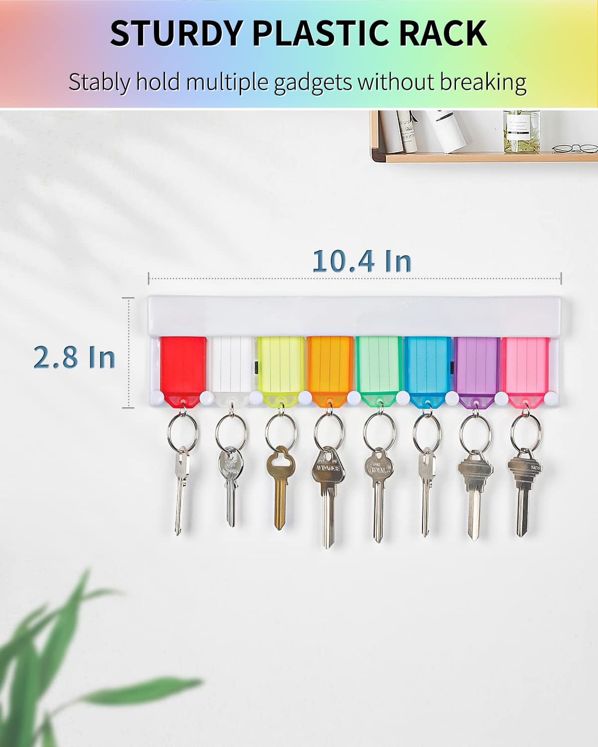 Key Tag Rack Slot Style Plastic Wall Mounted Key Holder Organizer with Transparent Tough Key Tag Identifiers Markers in 8 Assorted Colors, 2 Pack