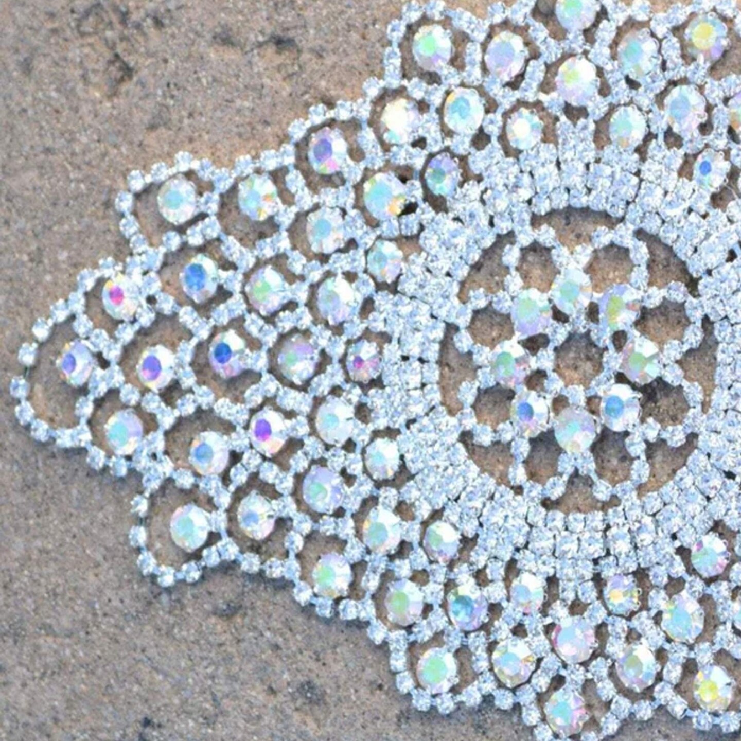 Iridescent Silver AB Rhinestone Applique with Silver Back for Bridal Dresses Hats Accessories