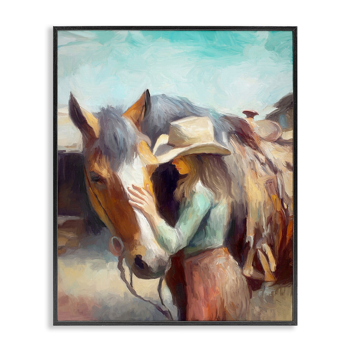 Stupell Industries Cowgirl Petting Horse Framed Giclee Design By Ramona Murdock