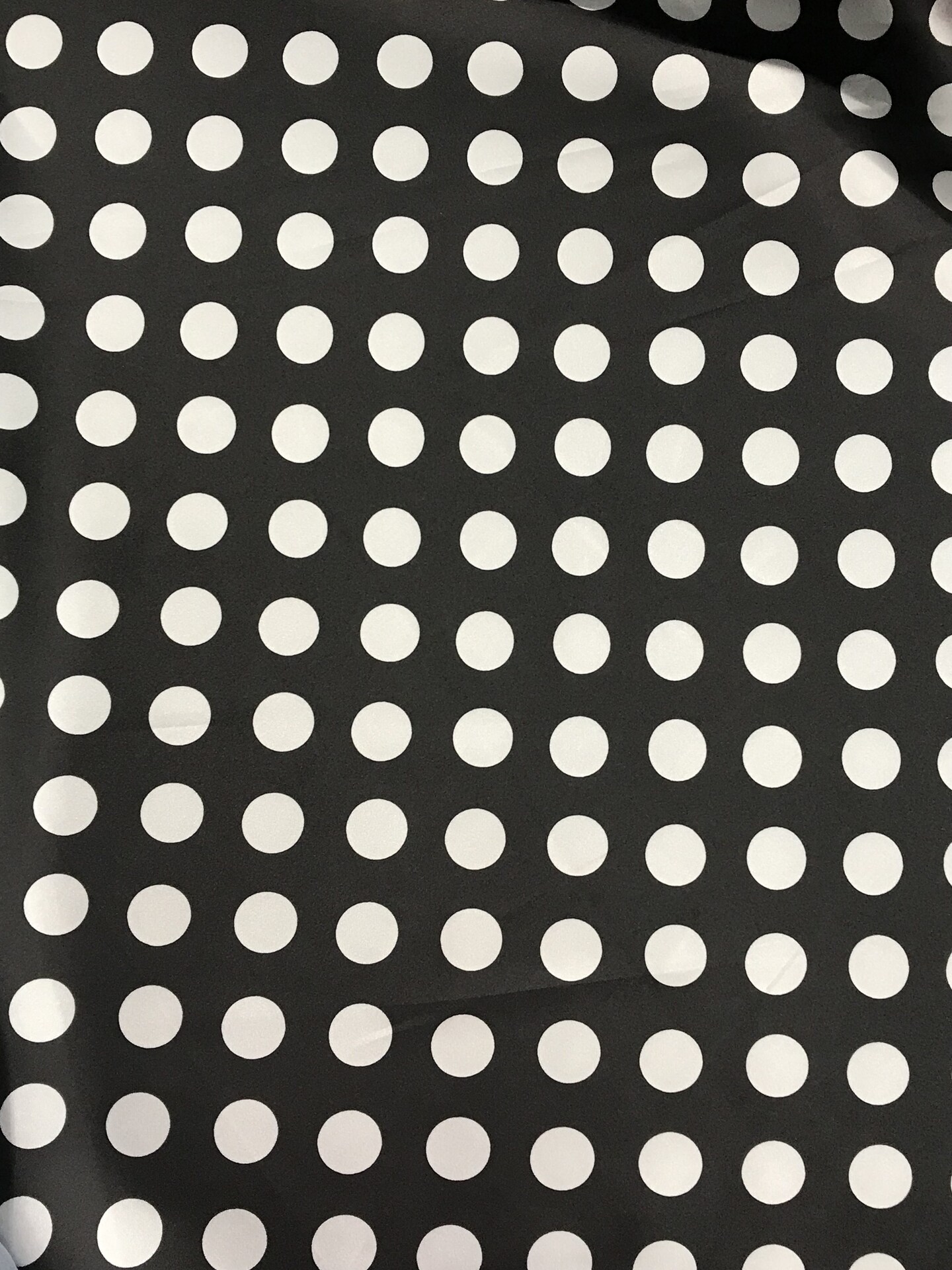 1 Yard White Polka Dot Satin Fabric Black Background Lightweight Shiny Polyester Quarter Size Dots 59/60 Inches Width