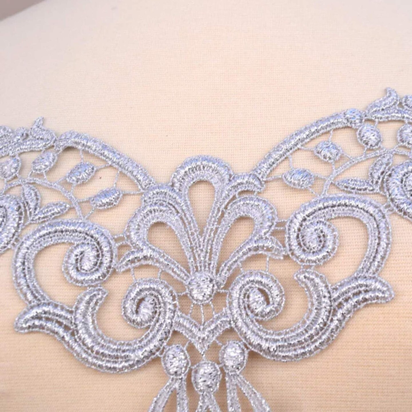 Venice Lace Collar Applique White V-Neck Embroidered Trim for Dresses & Costumes