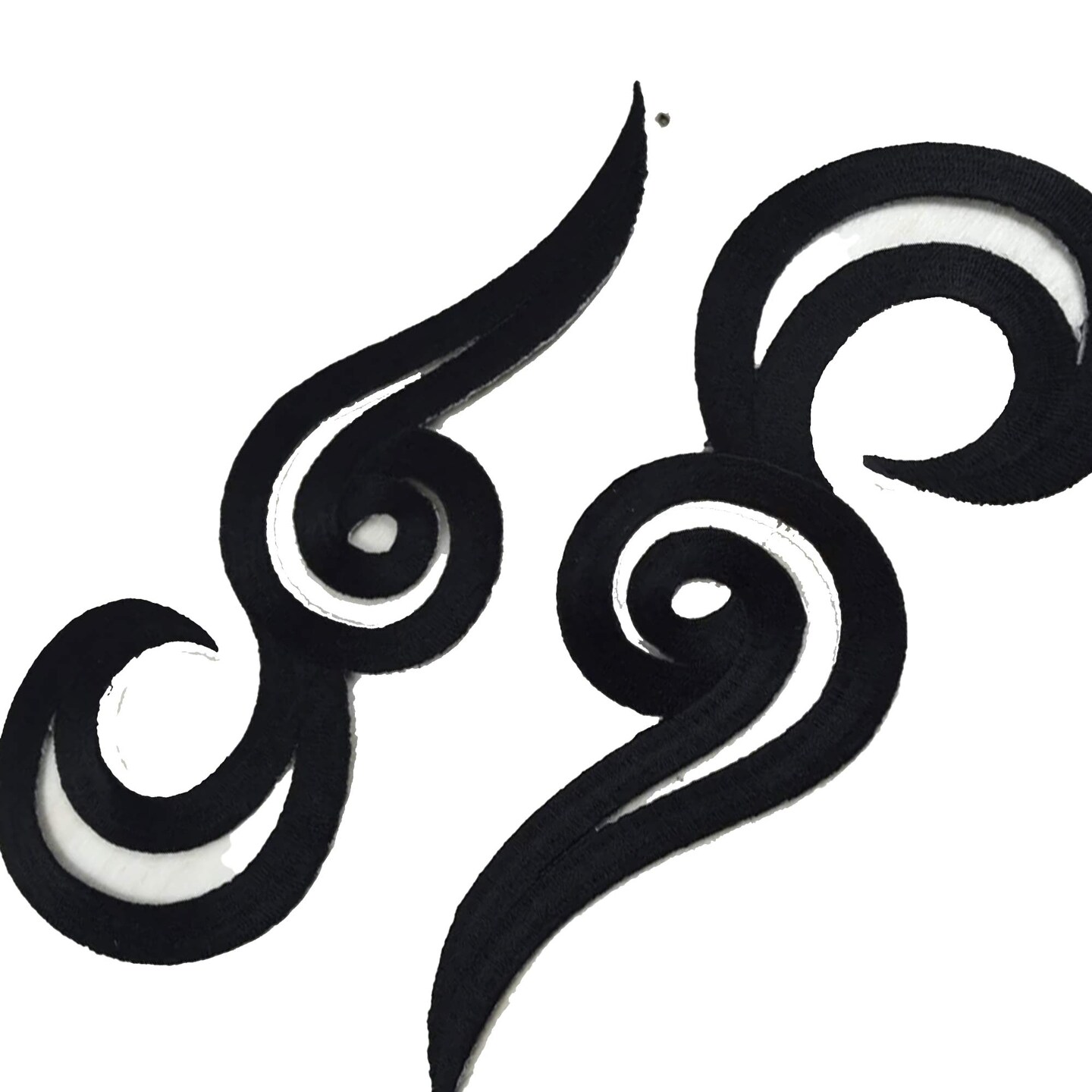 Black Swirl Applique Patch Iron On Metallic Pair 9" for Clothes, Dresses & Jackets