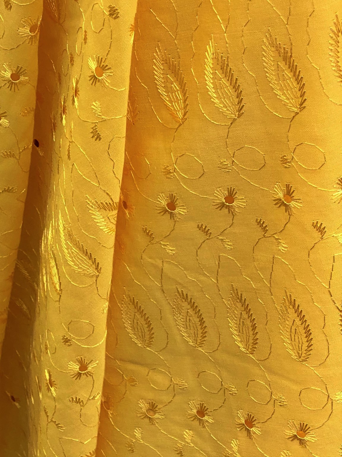1 Yard Yellow Medium Eyelet Fabric with Double Border and Soft Medium Weight Texture 41/42 Inches Wide