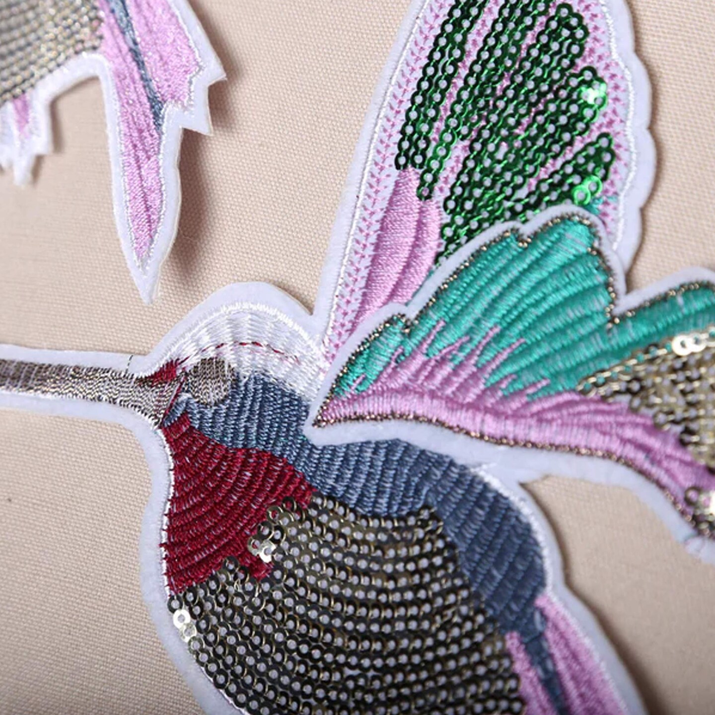 1 Patch Colorful Hummingbird Sequins Embroidery Iron On Wings Bird Applique