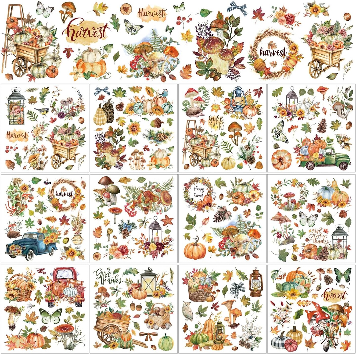 12 Sheets Fall Thanksgiving Rub on Transfers for Crafts (Red, Green, White, Yellow) 5.51 x 5.71 x 0.04 inches