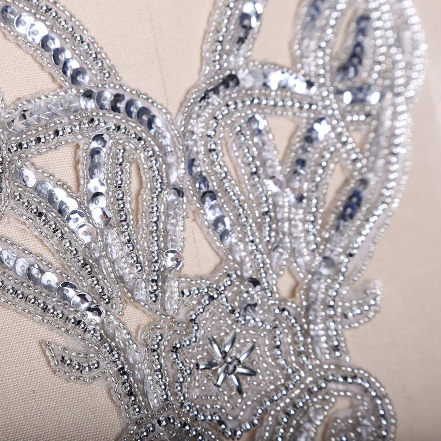 Silver Beaded Sequin Collar Applique Patch Victorian Costume Neck Trim