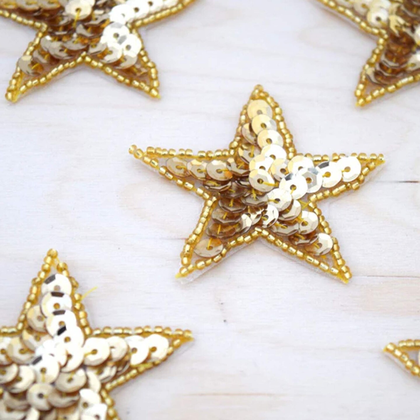 5 Small 2&#x22; Gold Star Sequin Beaded Iron On Patches for DIY Clothes Headbands Gift Wrapping