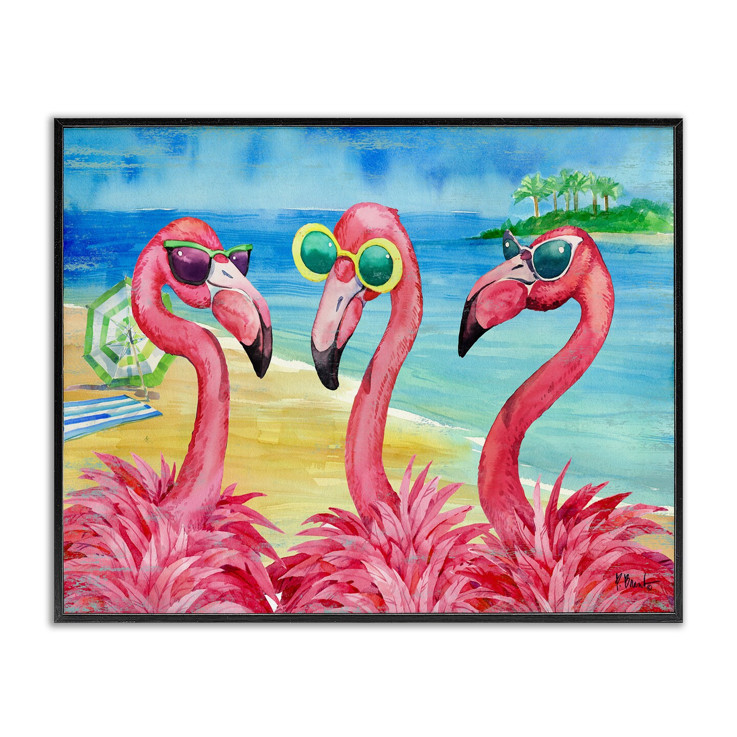Stupell Industries Flamingo Girlfriends Tropical Coast Framed Giclee Design By Paul Brent