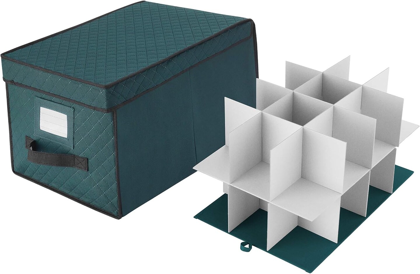 Ornament Storage Box-Green Holiday Organizer Cube- 24 Individual 4&#x201D; Compartments &#x26; Dividers-Flip Top Lid-For Christmas Bulbs &#x26; Decorations
