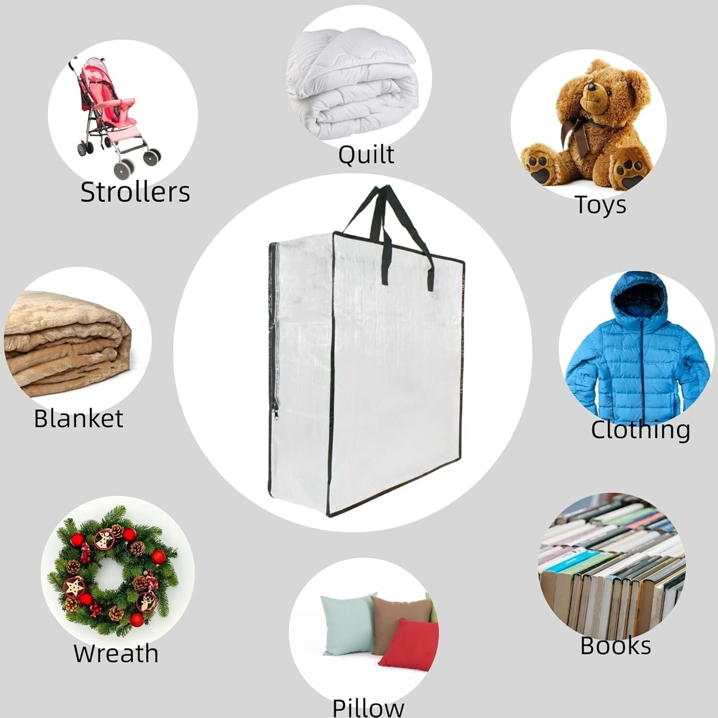 3 Pack Clear Storage Bags with Zipper and Handles, Blanket Bags For Closet Storage, Moving and Packing Supplies for College, Underbed Storage Organizer for Clothes Pillow Bedding Christmas Wreath