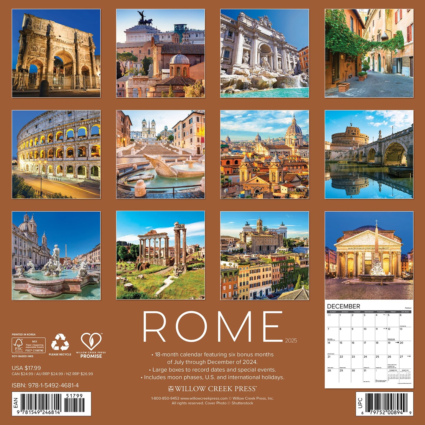 Rome 2025 Wall Calendar