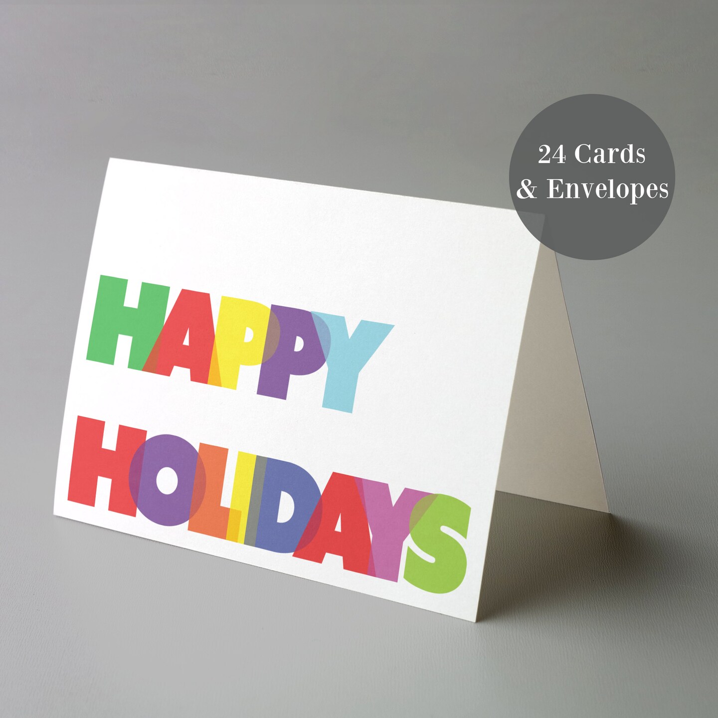 Modern Rainbow Happy Holidays Greeting Cards Boxed Set – 24 Festive Notecards with Envelopes, Bold and Colorful Holiday Cards in Black and White Designs