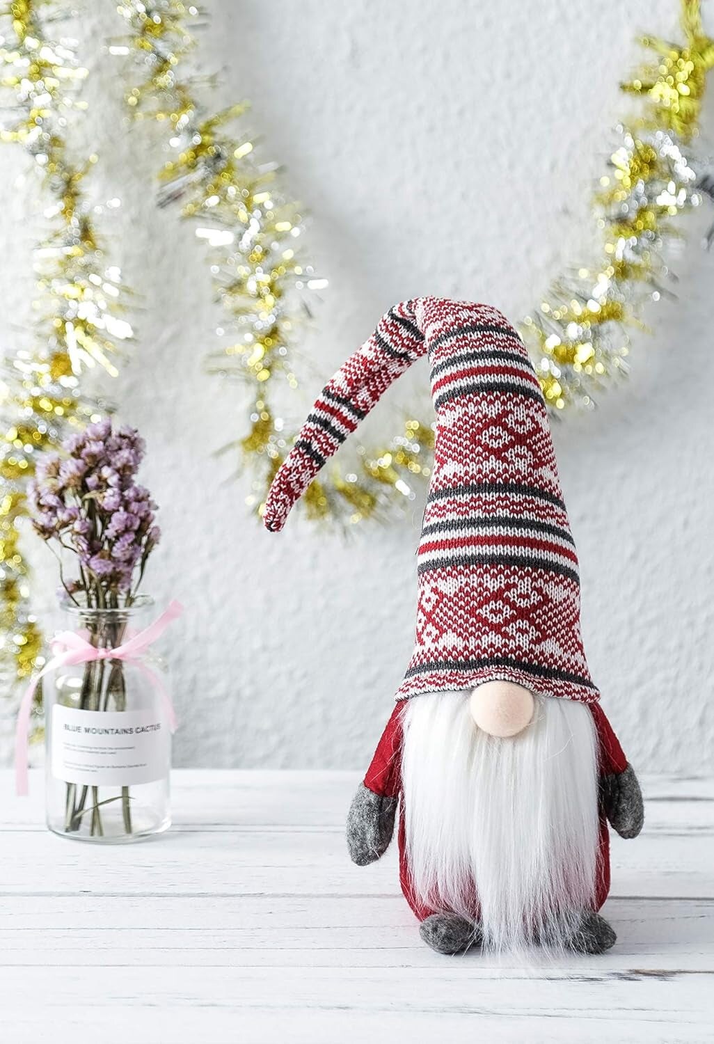 Holiday Gnome Handmade Swedish Tomte, Christmas Elf Decoration Ornaments Thanks Giving Day Gifts Swedish Gnomes Tomte (Red Stripe - 19 Inches)
