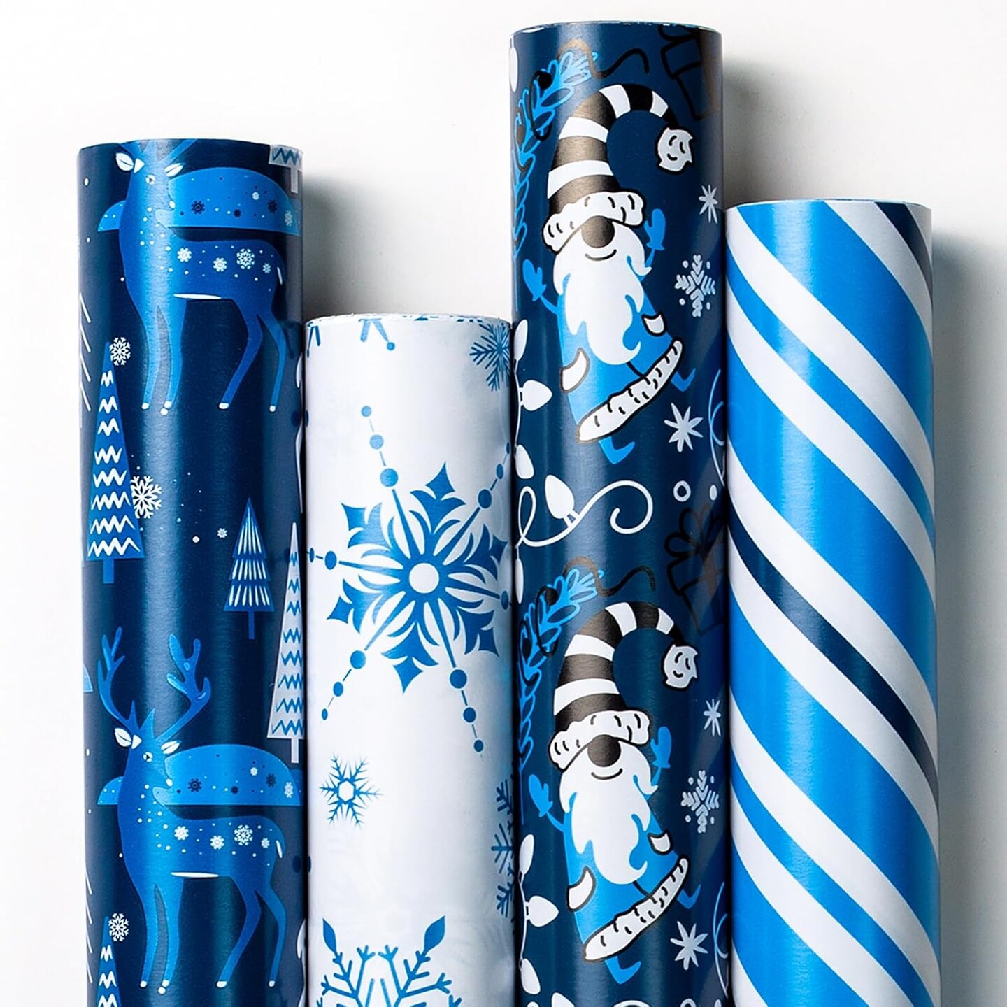 Jumbo Christmas Wrapping Paper Bundle with Gridlines-30 In X120 In-4 Roll-Snowmen &#x26; Santa Claus &#x26; Snowflakes &#x26; Reindeer &#x26; White Stripes &#x26; Tree for New Year,Birthday,Holiday
