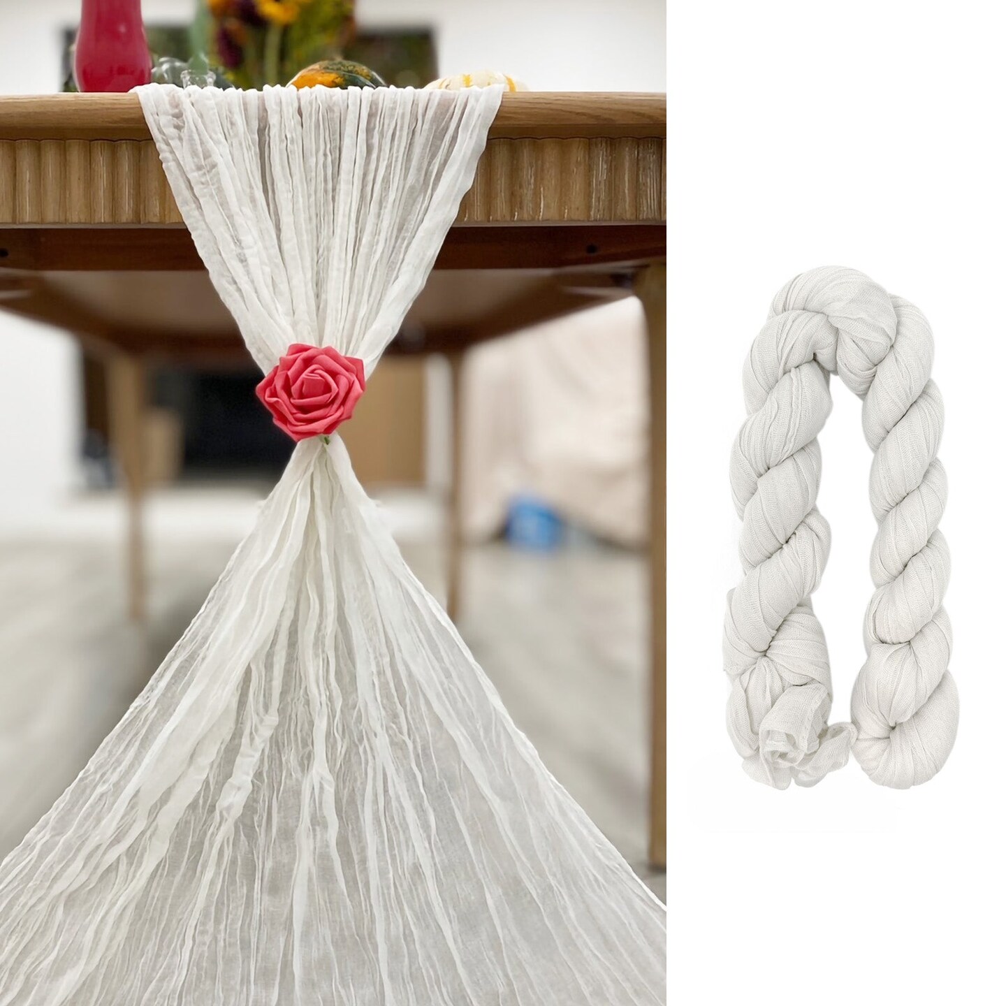 Wrapables 10Ft Bohemian Cheesecloth Gauze Table Runner for Rustic Weddings, Parties, Home Decor, White