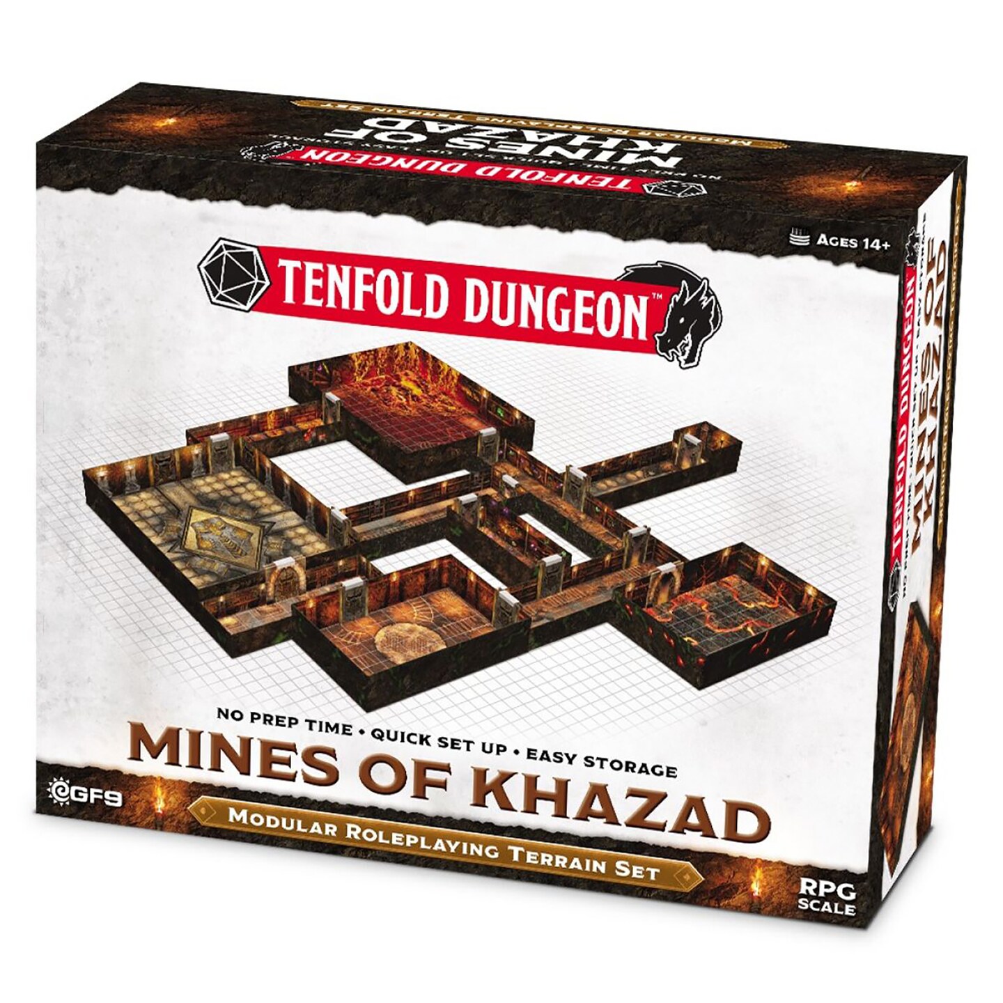 Gale Force 9: Tenfold Dungeon - Mines of Khazad - Modular Roleplaying Terrain Set, Box To Table, 1&#x22; Grids, 12 Illustrated Rooms, RPG-Dungeon Crawling