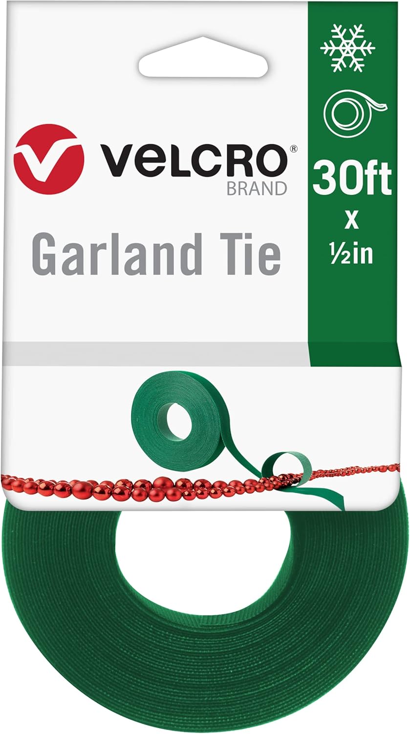 Holiday Garland Ties or Cable Straps | Hang Garlands, Lights or Wreath | for Banister, Railings, Stairs or Lamp Posts | 30ft Roll Cut to Custom Length | Green