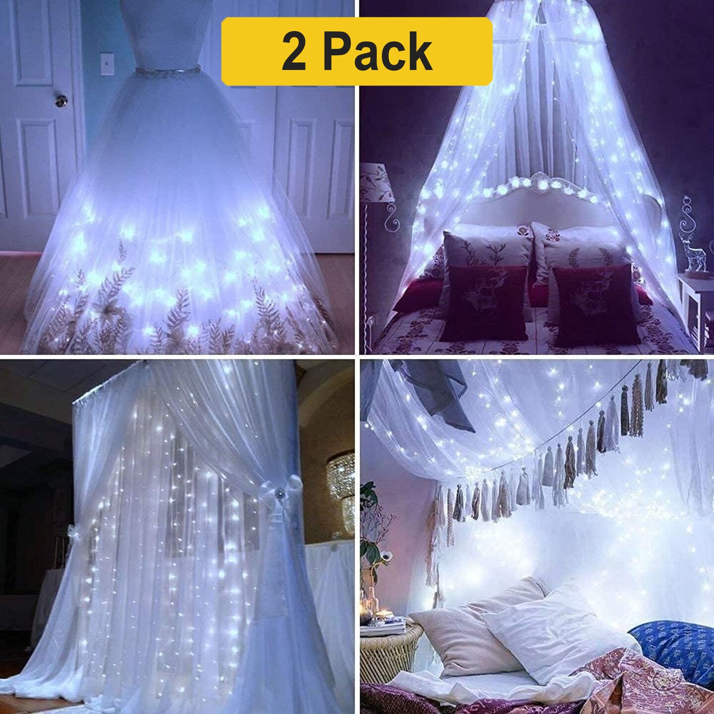 300 LED Hanging Curtain Lights — Plug-In, 8 Modes, Flexible Clear Cable